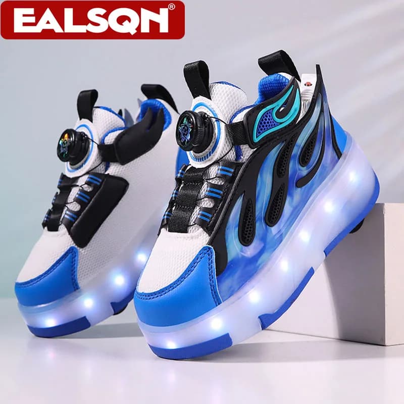 Scarpe da pattinaggio a quattro ruote con luci a LED per bambini, ragazzi e ragazze, sneakers luminose sportive con ricarica USB