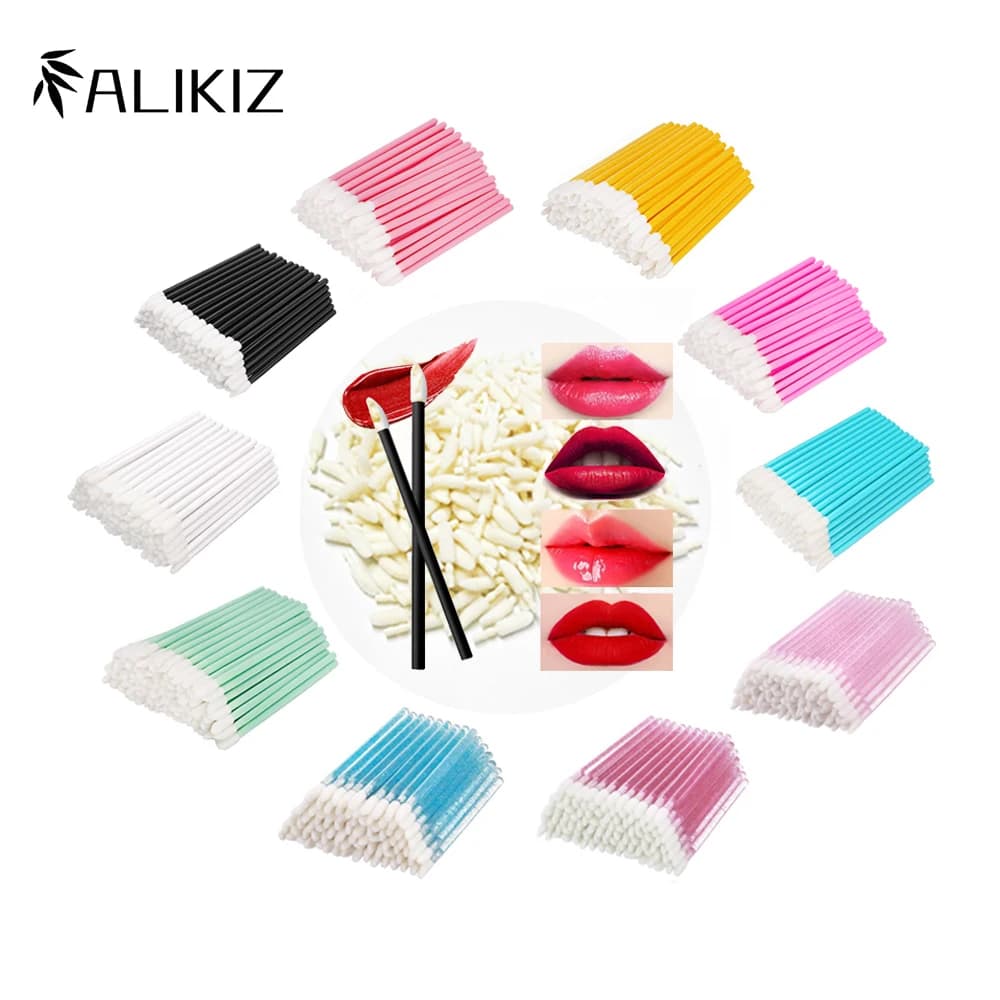 Testina di ricambio per testina in cotone per pennello per labbra da 50 pezzi per strumento di trucco per applicatore di rossetto per estensione ciglia