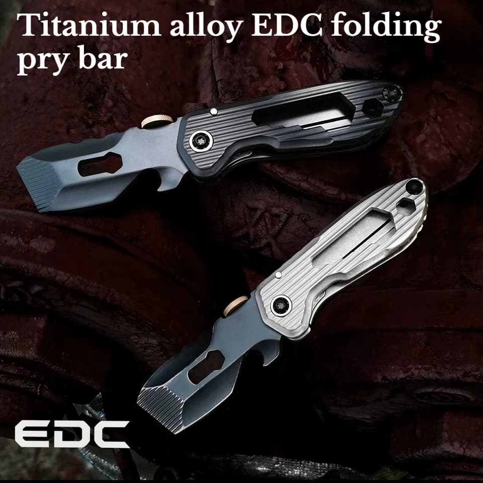 Titanium Alloy Outdoor Portable Multifunctional Emergency Survival Equipment EDC Folding Pry Bar Bottle Opener
