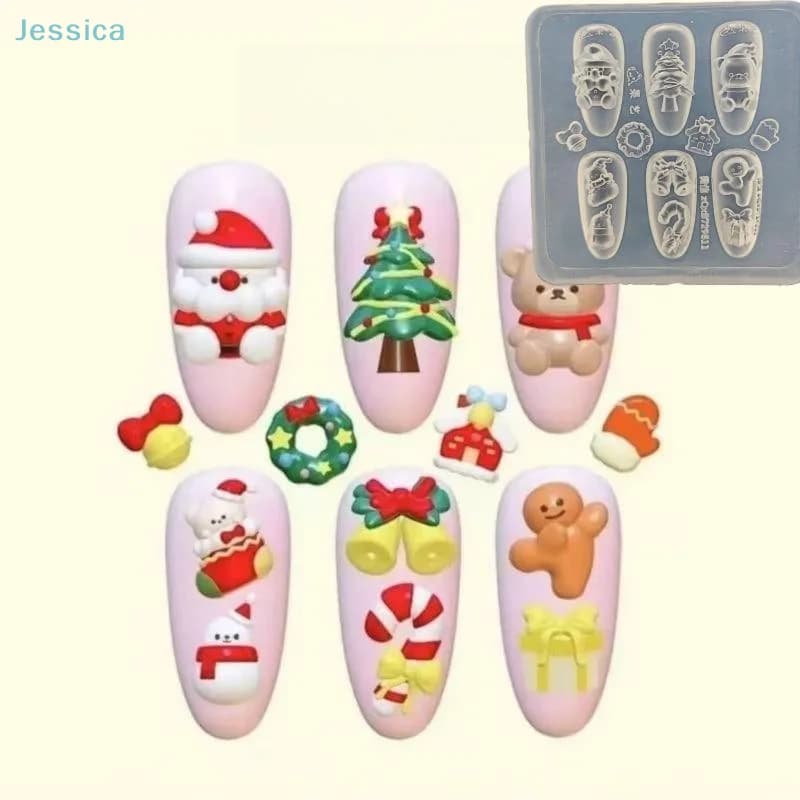 ♥ Serie natalizia Stampi per nail art in silicone 3D Babbo Natale Orso Fiocco di neve Design Modelli di decorazione per manicure trasparenti fai-da-te