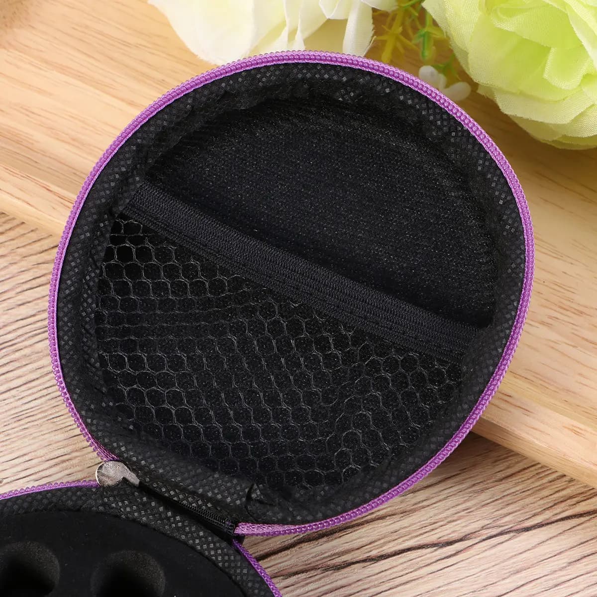 Borsa portatile per lo stoccaggio di oli essenziali, custodia da viaggio antiurto rotonda con 12 scomparti, per organizzare cosmetici