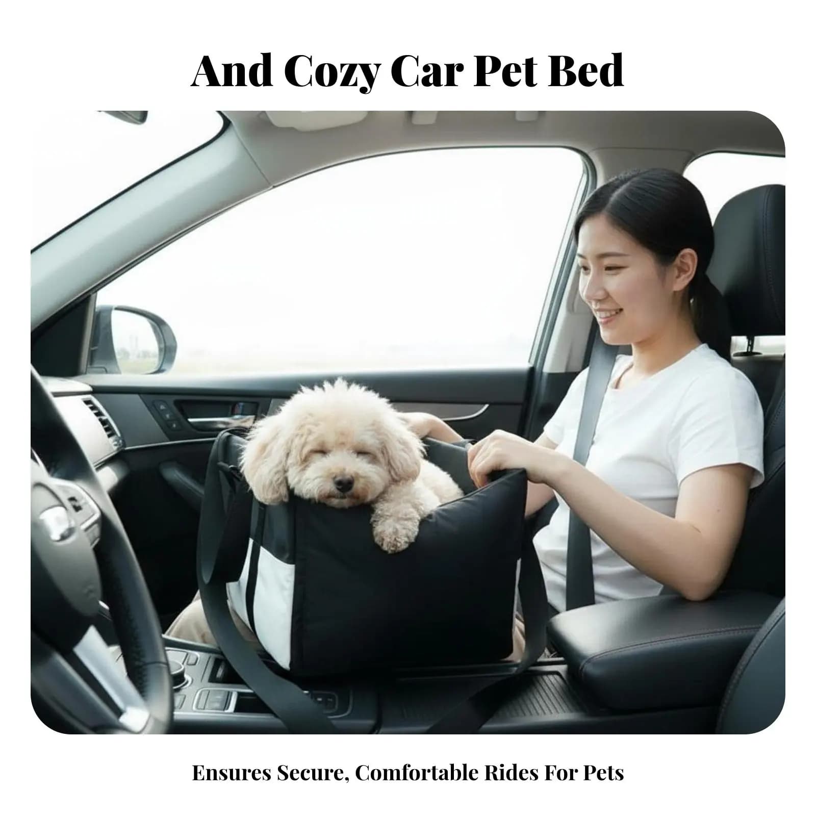 Dog Car Console Seat Machine Cleanable Center Console Dog Car Seat Armrest Pet Booster Built-in Safety Leash for Highway Trips