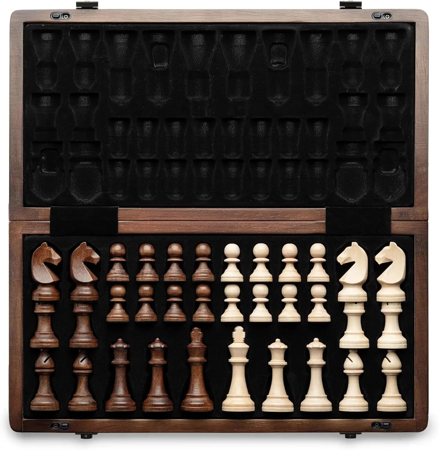 15" Magnetic Wooden Chess Set, Handmade 3" King, 2 Extra Queens, Folding Portable Travel Game