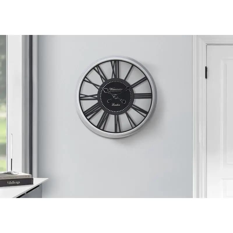 20" Transitional Round Wall Clock - Black and Silver, Modern Design for Home Decoration