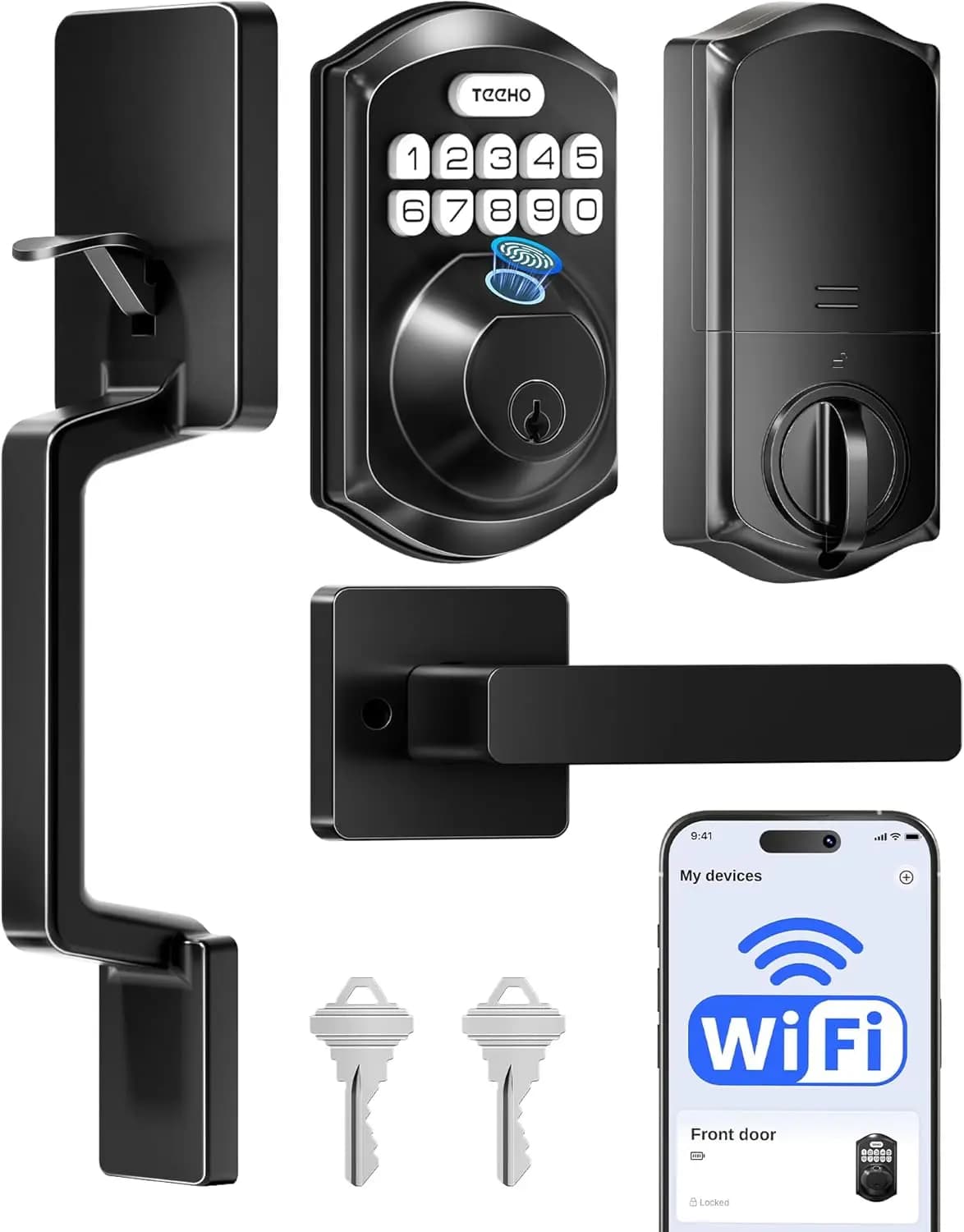 Serratura per porta con tastiera WiFi e maniglia, serratura intelligente con impronta digitale, accesso senza chiave, controllo remoto tramite app, blocco automatico, installazione facile