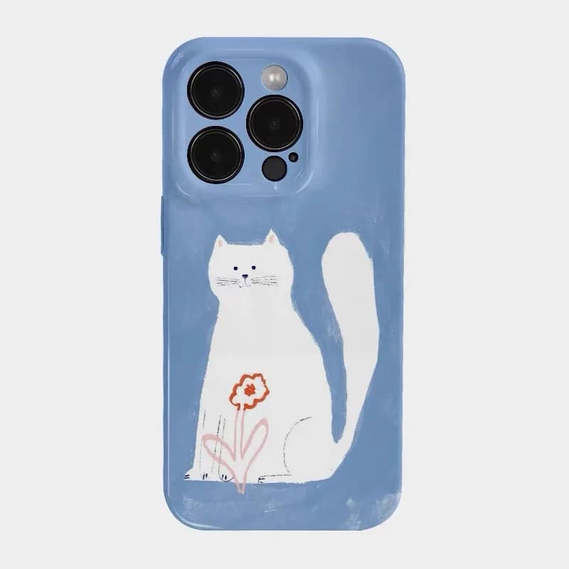 Custodia per telefono piccolo gatto bianco fiore blu per IPHONE 17 Air 16E 15 PROMAX 14 Plus 13 12 MINI 11 PRO 16Plus XR Cover per telefono in acrilico