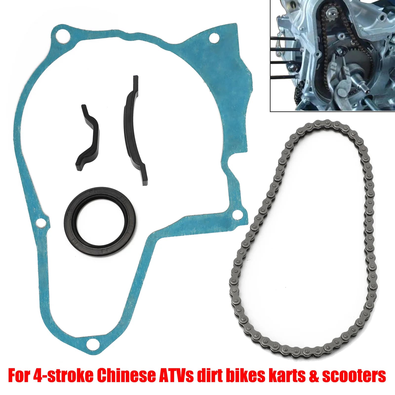 Kit catena di avviamento per cinese 4 tempi 50cc 70cc 90cc 110cc 125cc ATV Dirt Bike Go Kart, con guide tenditore catena di avviamento