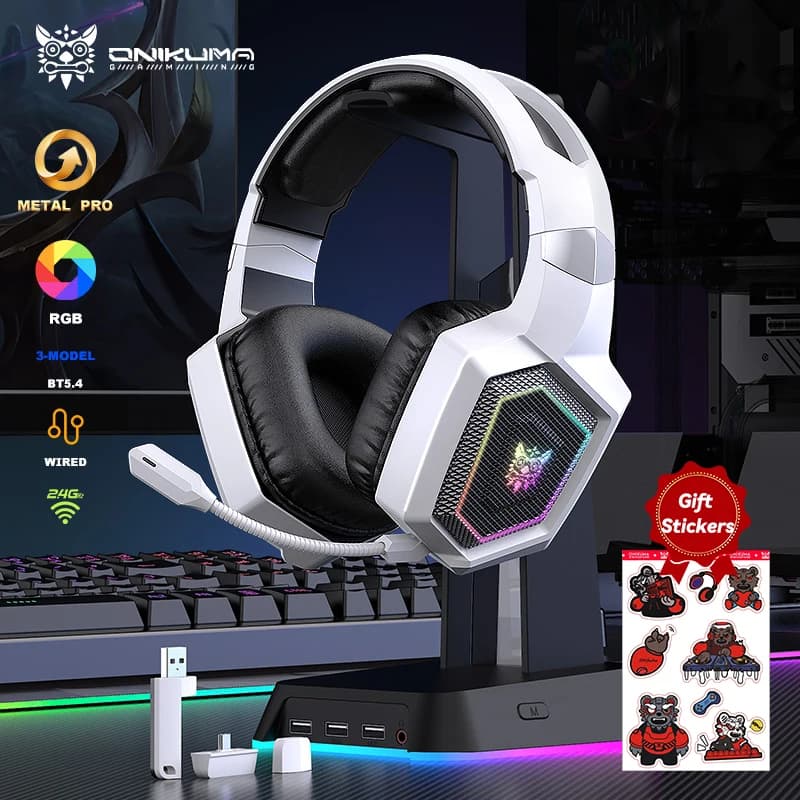 ONIKUMA 2.4GHz Wireless gaming headphones for PS5 PS4 PC Mac Noise cancellation Headphones with microphone RGB Light