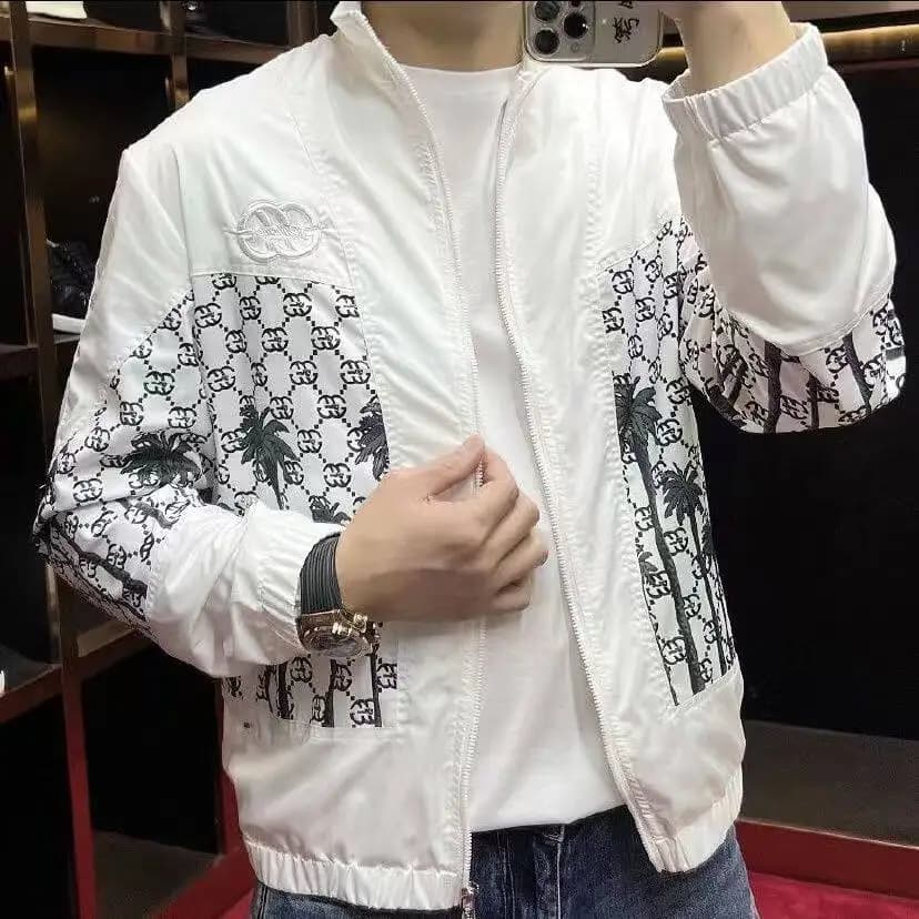 Giacca sportiva da uomo sottile primaverile e autunnale, nuova giacca casual con collo alto, stampata, di tendenza, abbigliamento uomo
