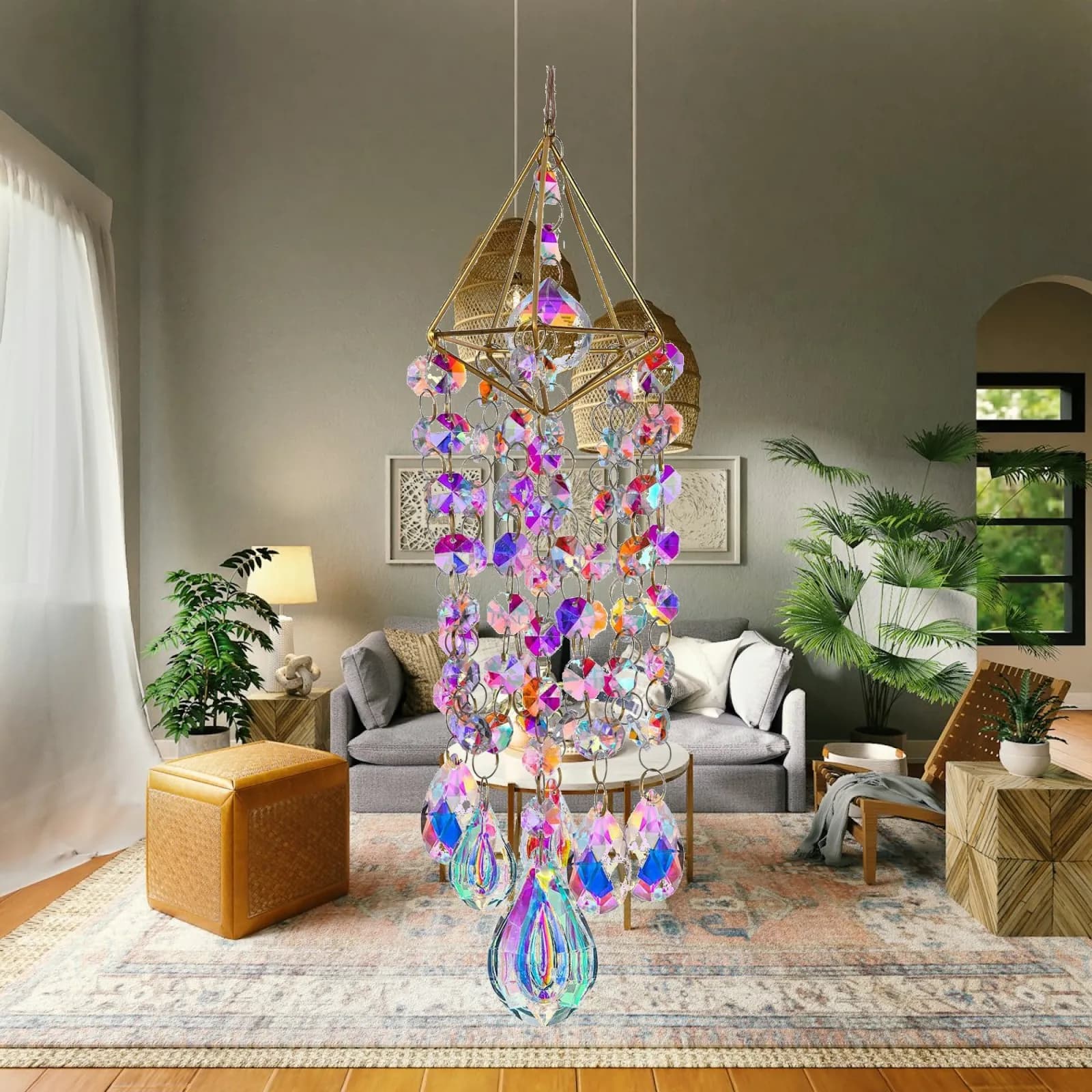 Chandelier Wind Chimes Hanging Suncatcher Lightweight Art Handmade Ornament DIY Pendant for Yard Patio Party Backyard Indoor