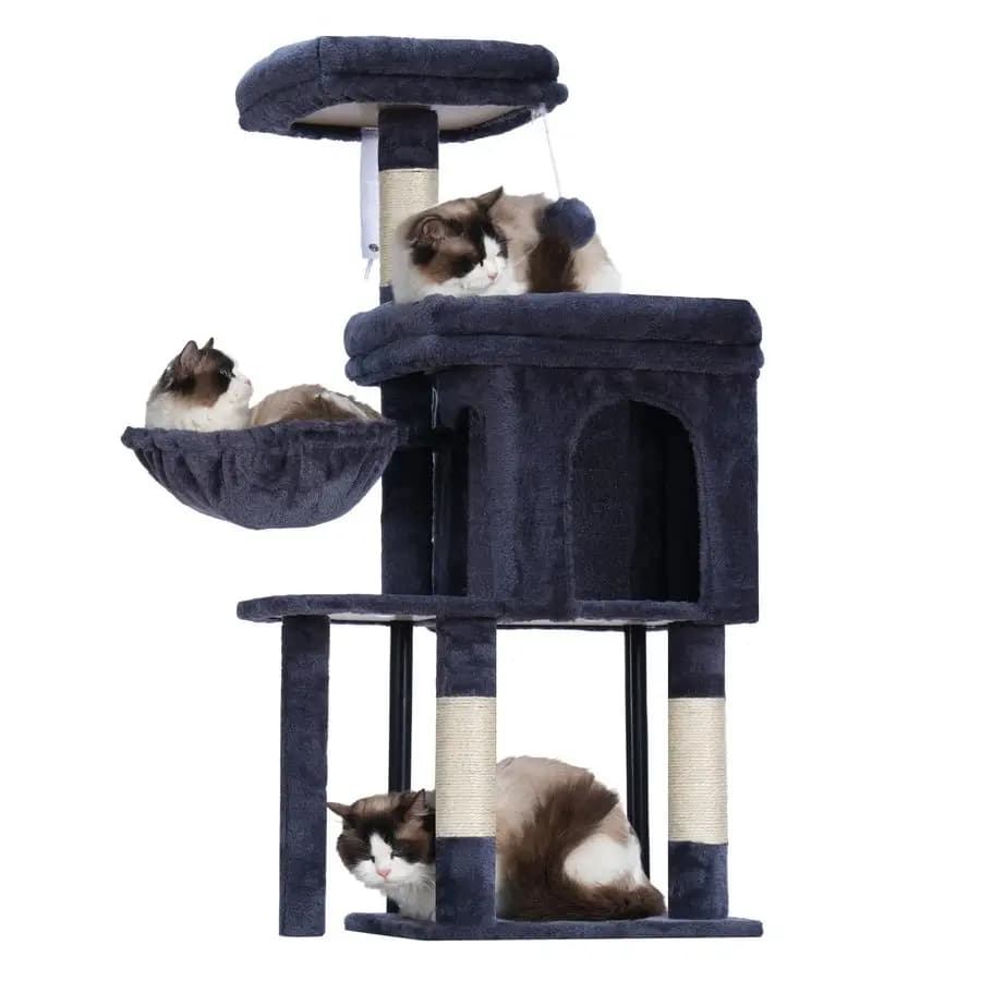 Torre Tiragraffi per Gatti, con Cuccia Accogliente, Letto Imbottito, Amaca, Sdraio in Peluche, Palo in Sisal e Palla, per Gattini da Interno, 44.9