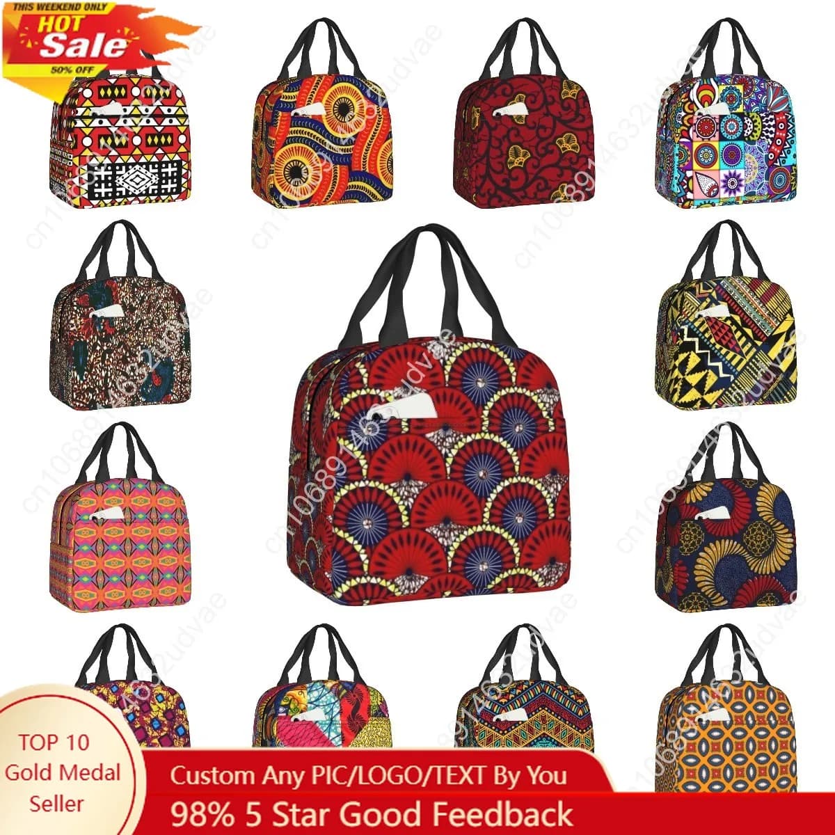 Borse per il pranzo isolate termicamente con stampa cerata olandese Ankara Borsa per il pranzo da donna con motivi africani per scatola per alimenti da viaggio da campeggio all'aperto