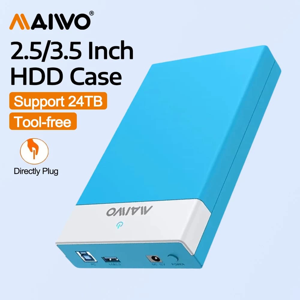 MAIWO Case per HDD da 3,5 Pollici USB 3.0 a SATA 3.5" 2.5" Lettore Esterno per Disco Rigido Supporta 24TB Adattatore per Enclosure Disco Rigido per PCV