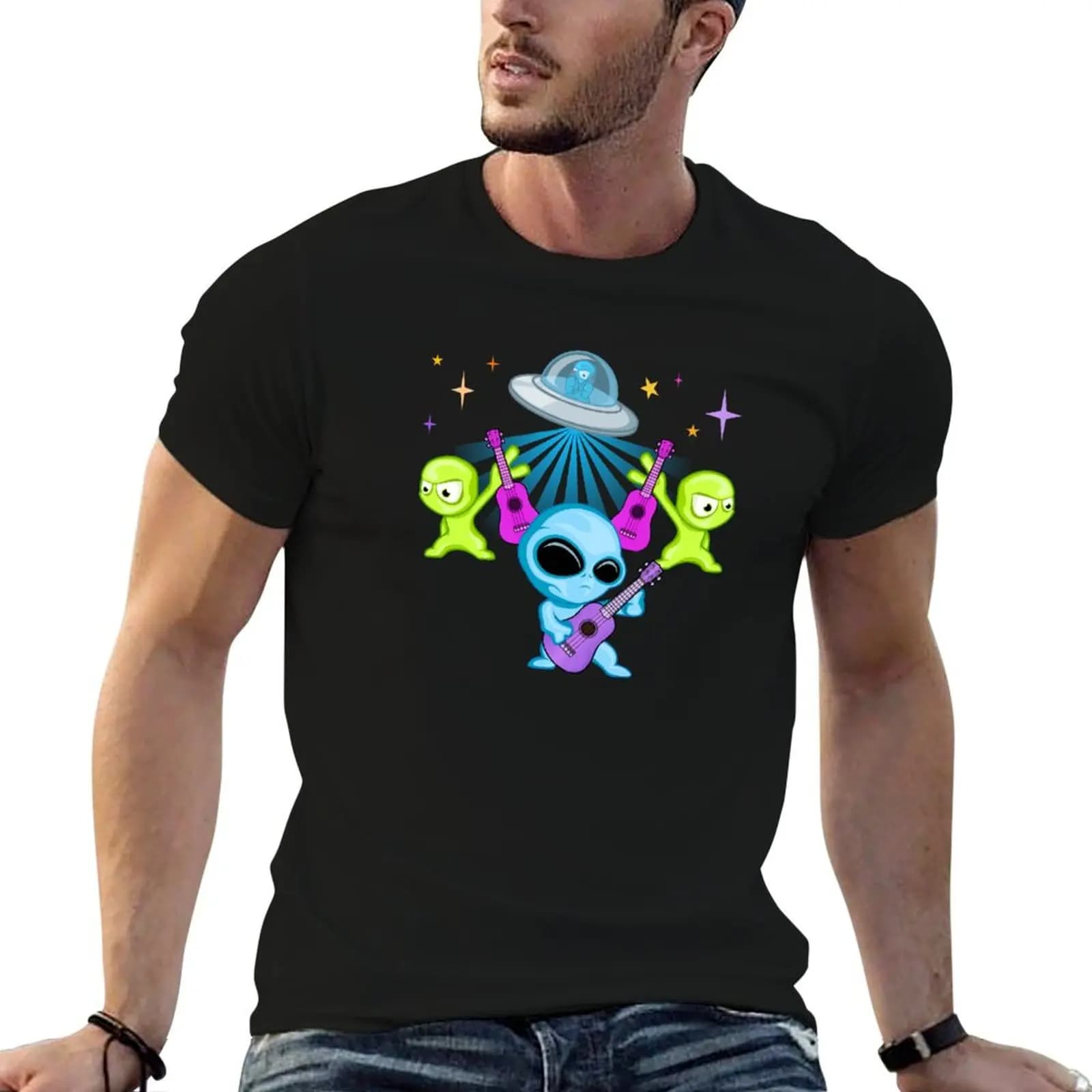 T-shirt con logo originale Ukulaliens Ukulele Club, t-shirt da uomo in cotone, t-shirt da uomo firmata