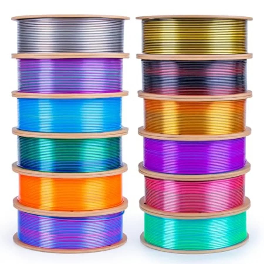 Confezione di filamenti per stampa 3D per stampanti FDM, materiale PLA effetto seta, multicolore, diametro 1,75 mm, 12 bobine per un totale di 3 kg, liscio e lucido