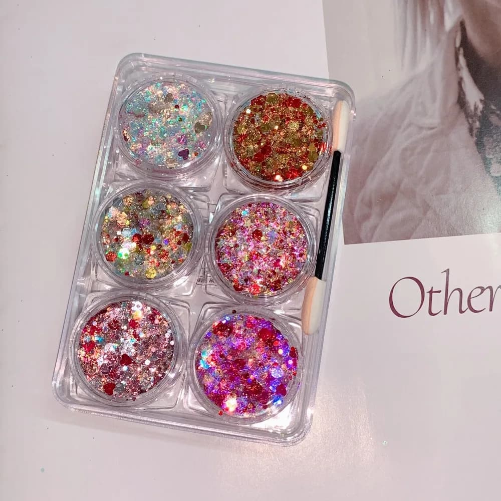 6Pcs/Set Diamond EyeShadow Glitter Eye Shadow Star Heart Moon Shape Sparkly Sequin Gel Makeup Colorful Long-Lasting