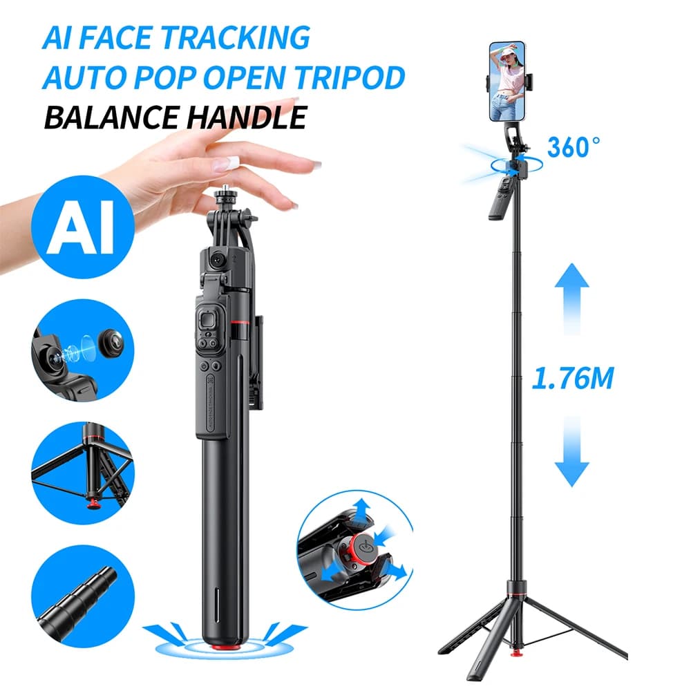 Nuovo TT07 AI Face Tracking Treppiede per fotocamera pop-up automatico all-in-one Obiettivo intelligente Controllo gesti Selfie Stick regolabile a 360 gradi