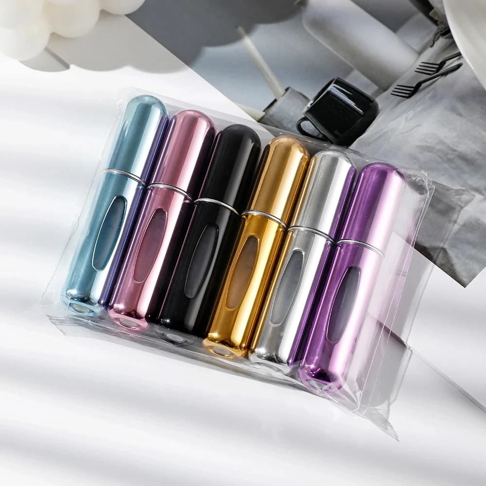 Set di 6 flaconi spray portatili da viaggio, set di flaconi di profumo con riempimento inferiore autoadescante da 5 ml
