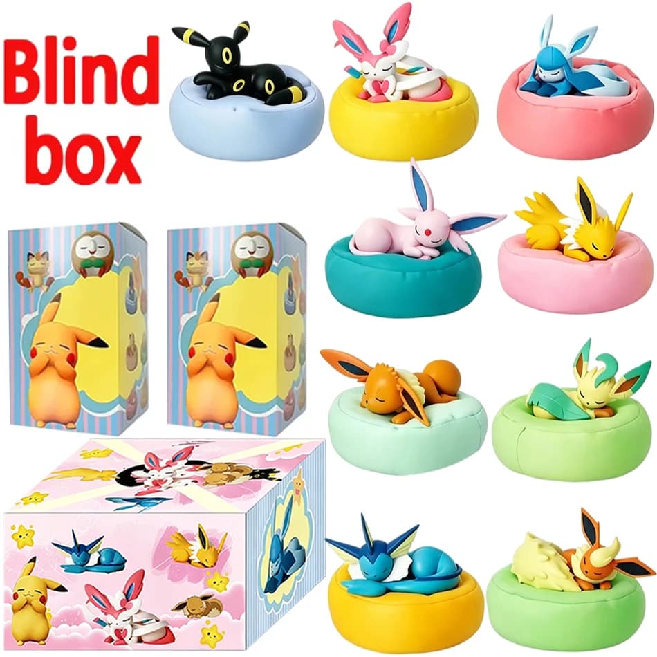 Anime Pokémon Eevee Blind Box Model Figure 1-9 pcs Sleep Series Interior Hand Sleeping Position Toys Gift for Sfriends