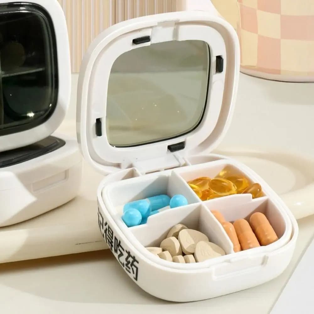 Practical Plastic 4 Grids Pill Box Moisture-proof Waterproof Pill Container Sealed Mini Pill Case Daily Use