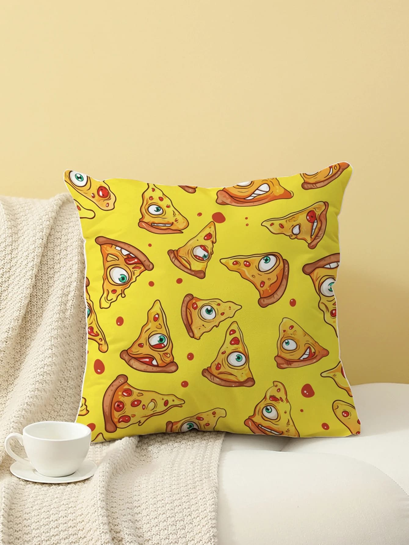 Fodera per cuscino con stampa pizza a cartoni animati, federa decorativa per divano, camera da letto, soggiorno, letto, sedia da ufficio, decorazioni per la casa