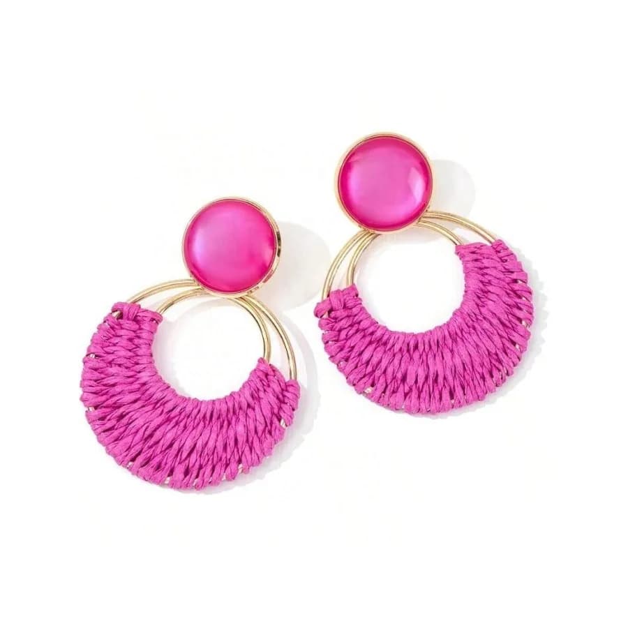 Boho Rattan Dangle Earrings Women - Geometric Straw Raffia Earrings Summer Beach Vacation