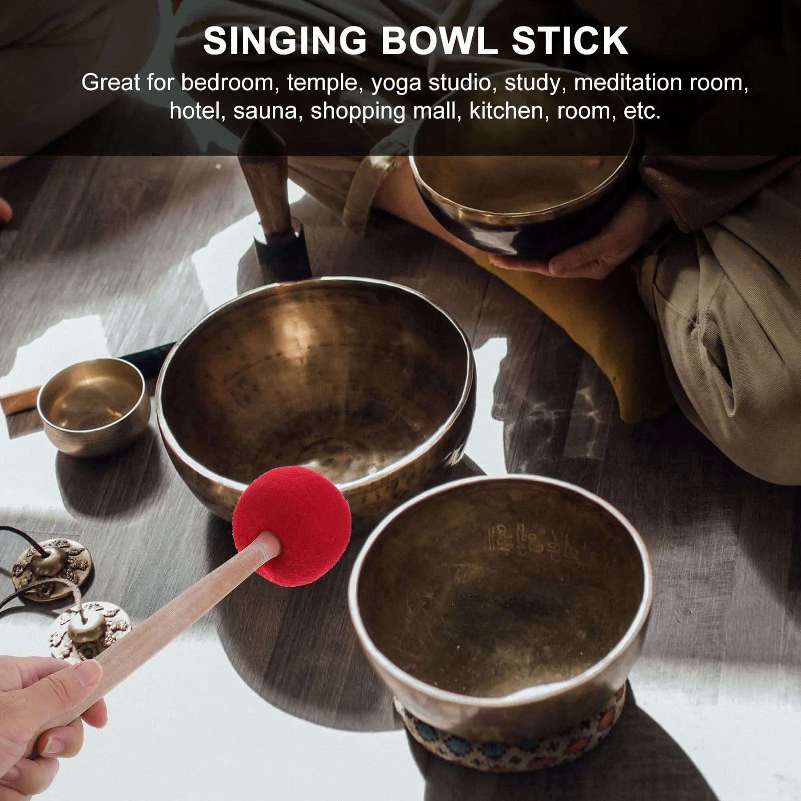Wooden Singing Bowl Mallet Felt-Tipped Sound Bowl Stick for Deep Meditation Travel Relaxation Spa Hotel Sauna Kitchen Buddha