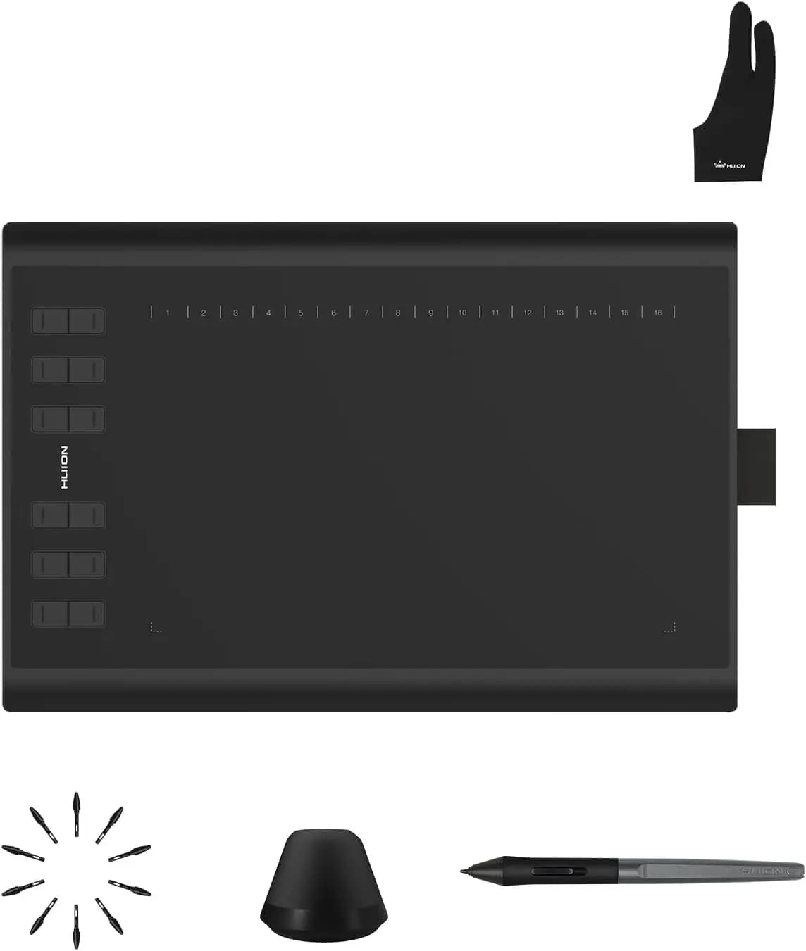 Tavoletta grafica da disegno 10x6,25 pollici con stilo senza batteria, 16 tasti morbidi personalizzabili, 12 tasti a pressione, adattatori OTG inclusi