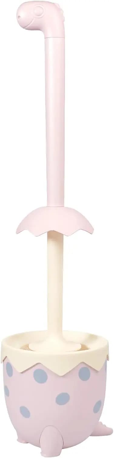 Dinosaur-shaped toilet brush with soft TPR bristles, compact design, single pack, pastel pink color