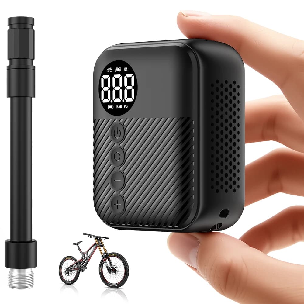 Pompa Elettrica Portatile per Biciclette Carsun, Gonfiatore Wireless per Pneumatici, 150Psi Max, Batteria da 480mAh con Display