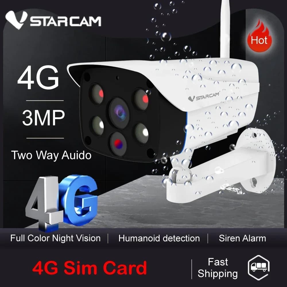 Vstarcam 4G SIM Card IP Camera 3MP HD Outdoor Security Bullet Camera Color Night Vision CCTV Two Way Audio Waterproof Camera