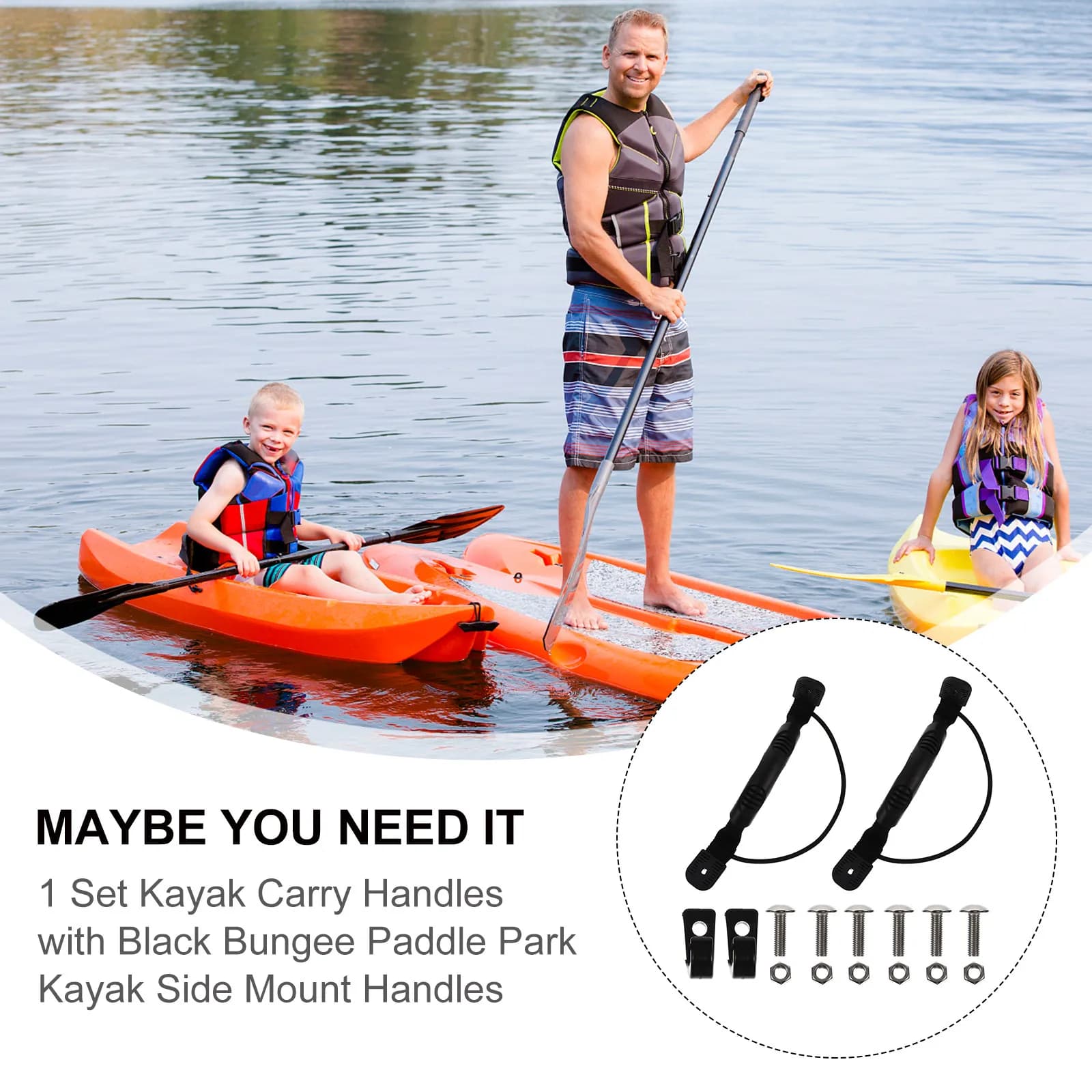Set di 1 Maniglia per Trasporto Kayak Nera con Elastico, Montaggio Laterale, Maniglia di Ricambio in Plastica per Kayak, Canoa, Accessori per Imbarcazioni