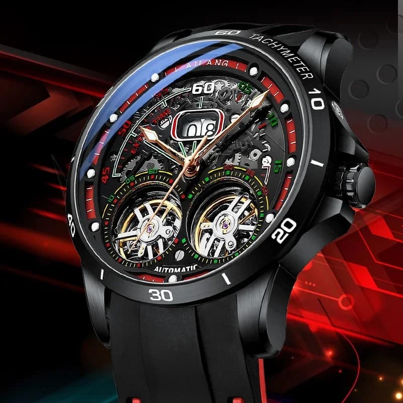 AILANG 2026 Men's Automatic Double Pendulum Tourbillon Mechanical Watch, Luxury Business Waterproof Wristwatch Model 8826B