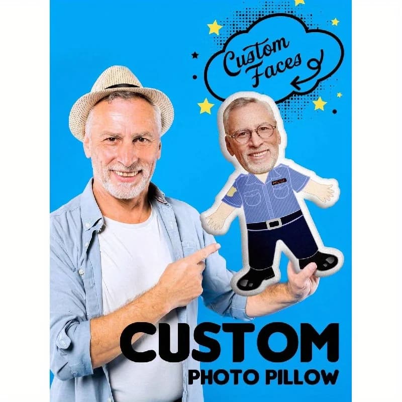 1 cuscino personalizzato con stampa fronte-retro a tema polizia, cuscino in peluche personalizzato con foto creativa fai-da-te a forma umana