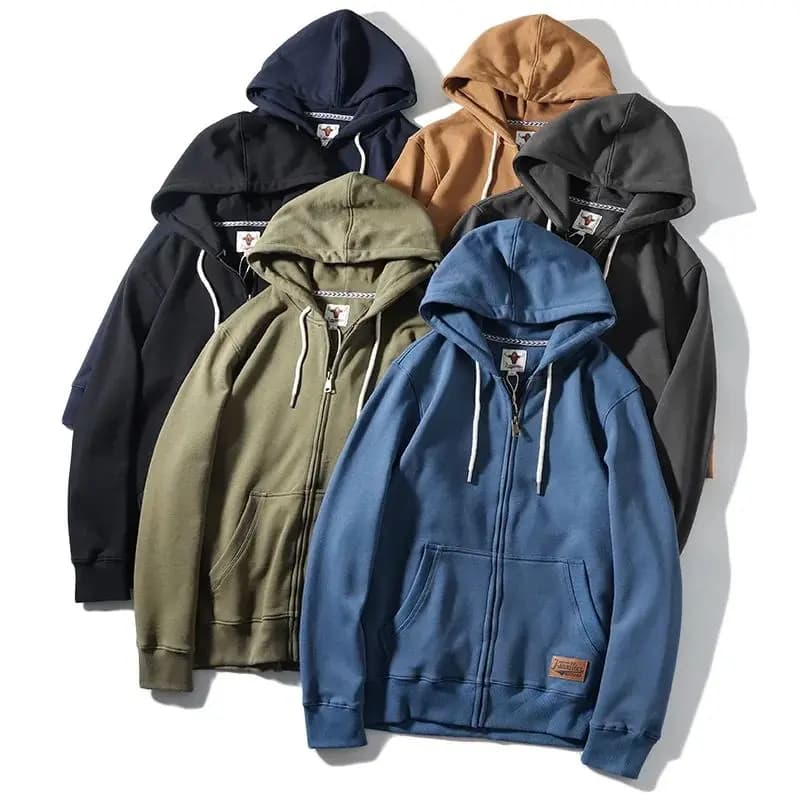 Heavyweight Cotton Hoodie Men's Sporty Casual Zipper Cardigan Jacket Thick Meaty Feel Youthful Popular Loose Fit Warmth