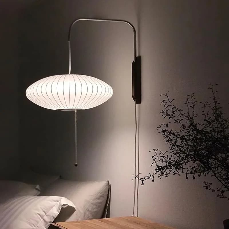 Lampada da parete per soggiorno in seta in stile giapponese, moderna e semplice lampada da parete per comodino camera da letto in famiglia con interruttore controllato a filo
