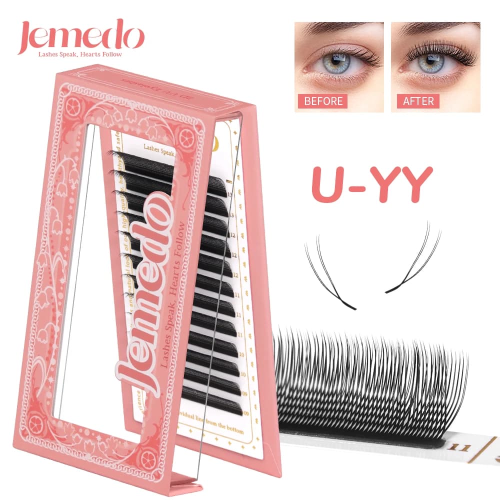 JEMEDO Extension ciglia a forma di U YY con curvatura C/D/M, ciglia strette YY, extension ciglia volume naturali con punte separate, ciglia preformate per il trucco