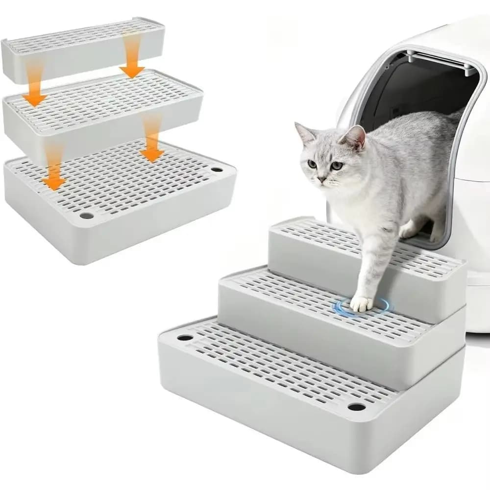 Plastic 3 Steps Cat Litter Box Ramp Detachable Non Slip Automatic Cat Toilet Feet Filter Waterproof Adjustable Cat Ramp