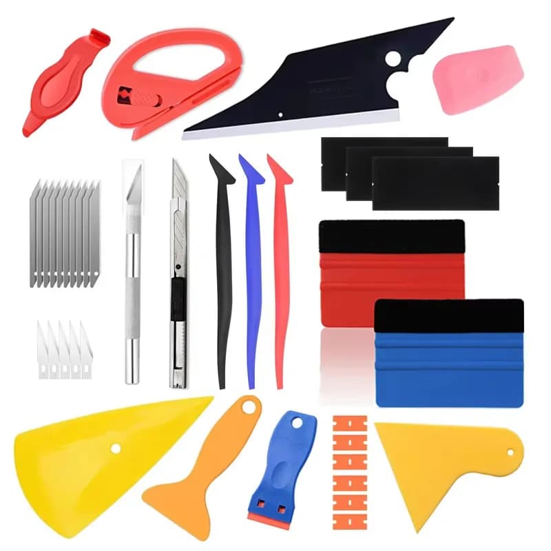 Car Film Wrapping Tool Kit Window Tinting Tools Vinyl Wrap Felt Squeegee Wrap Stick Vinyl Cutter Utility Knife Plastic Scraper