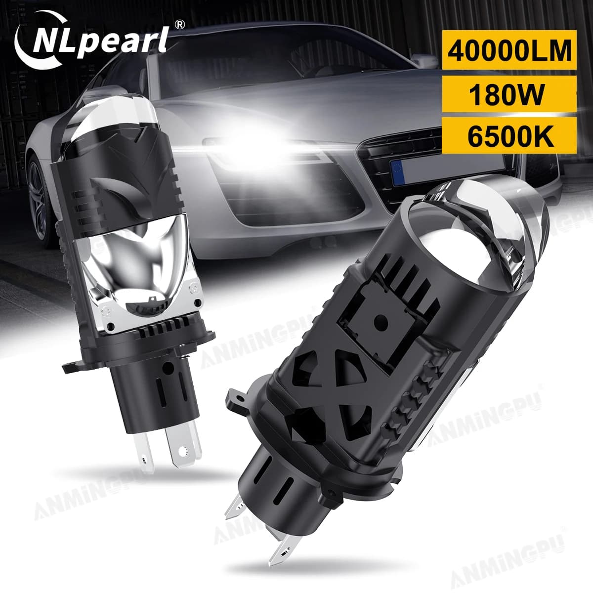 Lampada LED NLpearl H4/9003/HB2, Fari Auto H4 LED Canbus, Mini Proiettore LED Super Luminoso 6500K con Ventola Turbo, Abbaglianti/Anabbaglianti