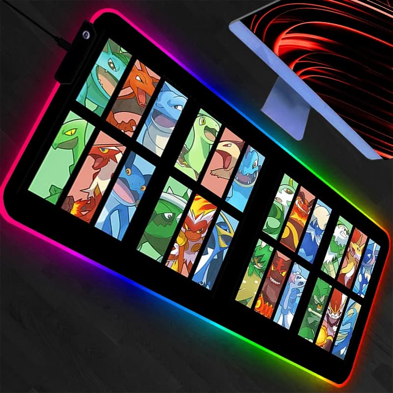 Tappetino per mouse LED Pokemon Pikachu con retroilluminazione, accessori da gioco, tastiera per computer, tappetino da scrivania RGB per giocatori, alfombrilla Xxl Mousepad
