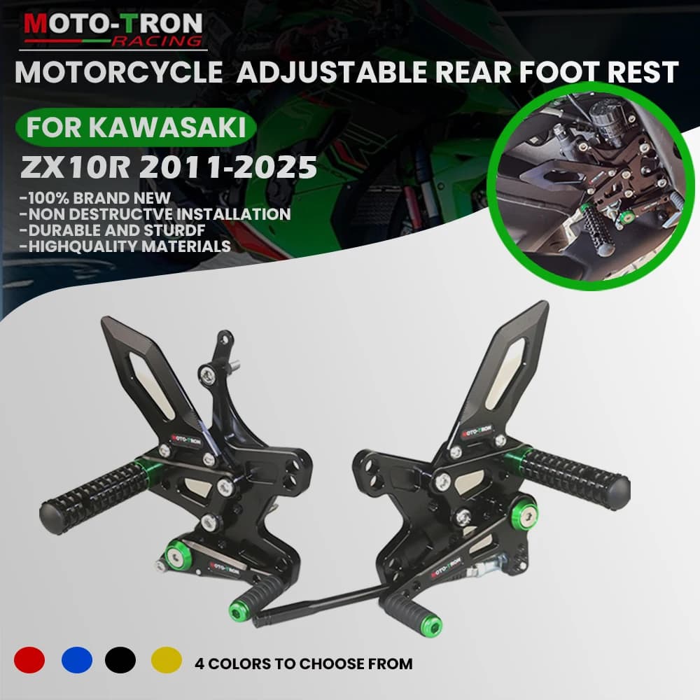 MOTO-TRON Moto CNC Regolabile Set Posteriore Pedane Poggiapiedi Per KAWASAKI ZX10R ZX-10R 2011-2025