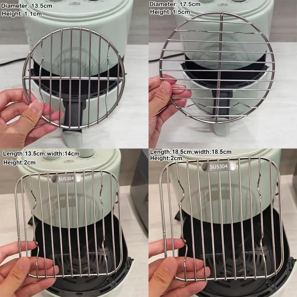 Round Square Cooking Rack 304 Stainless Steel Thicken Air Fryer Rack With Foot Grid Grill Home Kitchen Oven Steamer Cooker