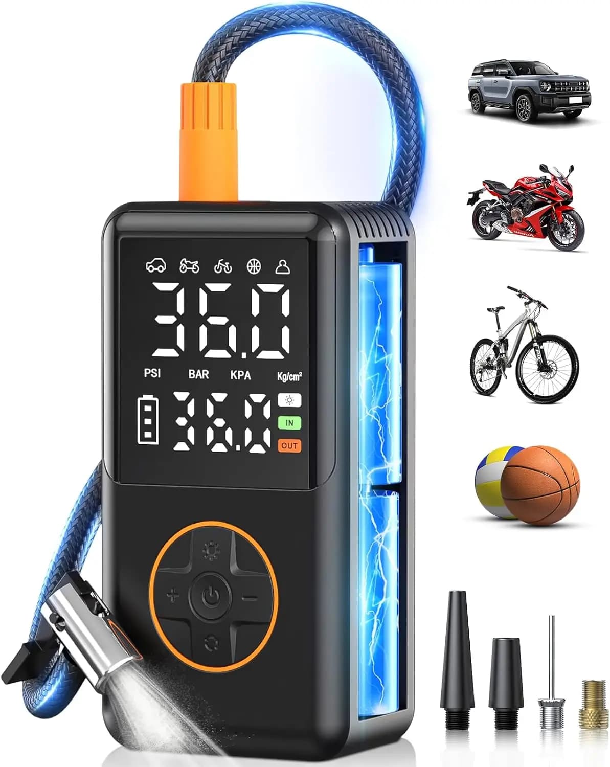 Compressore d'Aria Portatile con Doppio Schermo, Pompa Senza Fili da 150 PSI per Pneumatici di Auto, Bici, Moto e Palloni