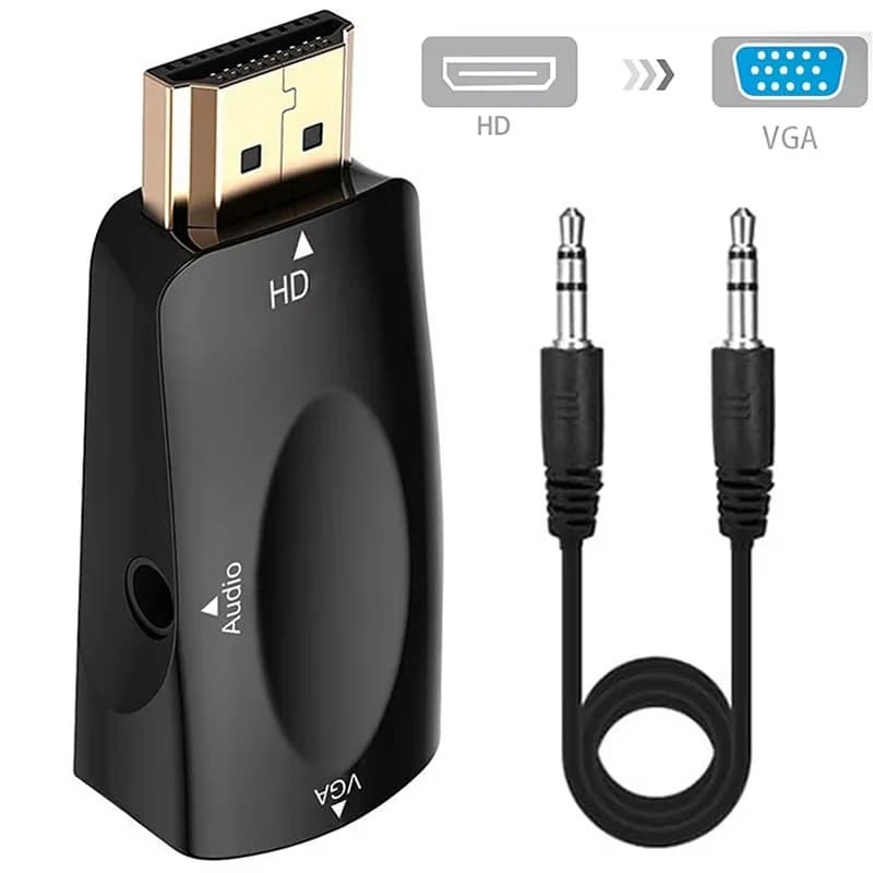 Convertitore compatibile da HDMI a VGA Adattatore da HDMI a VGA con jack audio AUX da 3,5 mm Convertitore 1080P per PC/laptop/monitor/proiettore