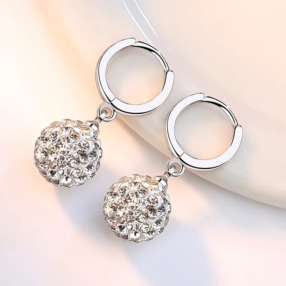 925 Sterling Silver 10mm Round Rhinestone Ball Ear Buckles Luxury Ball Charm Hoop Earring for Women Fine Jewelry Birthday Gift