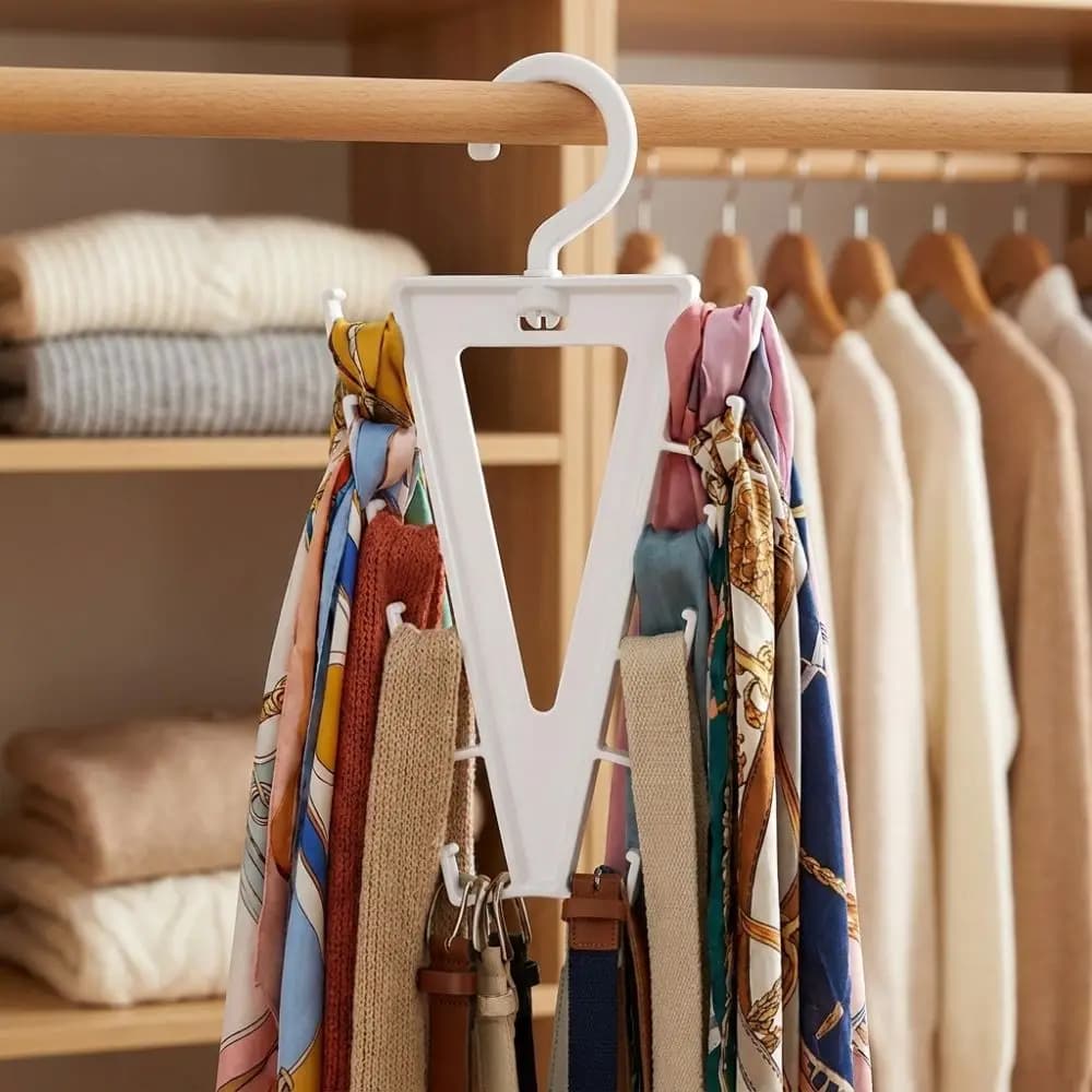 2Pcs 12 Hooks V-Shape Hanger Non Slip Space Saving Hat Storage Hook Rotatable Double Sided Clothes Drying Rack Wardrobe Storage
