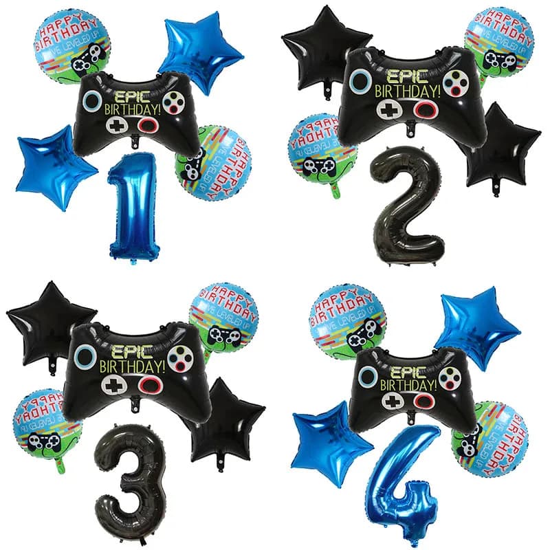 6pcs Gamepad Boy Game Foil Helium Balloons Birthday Theme Party Decorations Kids Toys Baby Shower Decoration Gift Air Globos