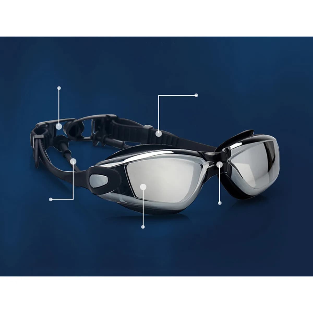 Set di Occhialini da Nuoto Neri per Adulti, Antiappannamento, Protezione UV, con Clip Nasale e Tappi per Orecchie, Guarnizione in Silicone Impermeabile, Occhiali Sportivi da Nuoto