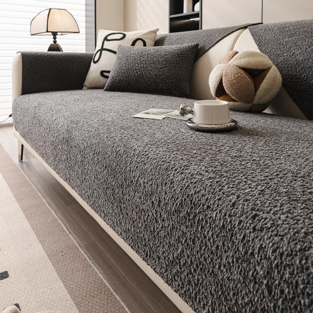 Copridivano in Peluche Corto Spesso, Antiscivolo, Resistente, Caldo per l'Inverno, Universale, per Arredamento Casa